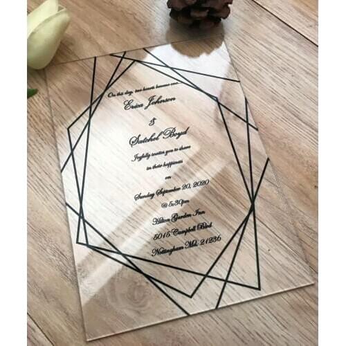Wedding Acrylic Invitation,10pcs Black ink Acrylic Wedding Invite,Custom Acrylic Graduation Invitations,Clear Acrylic Invite
