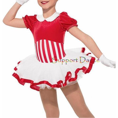 Velvet Red Stripes Ballet Tutu Dress Children Adult Puff Sleeve Dance Costume C300