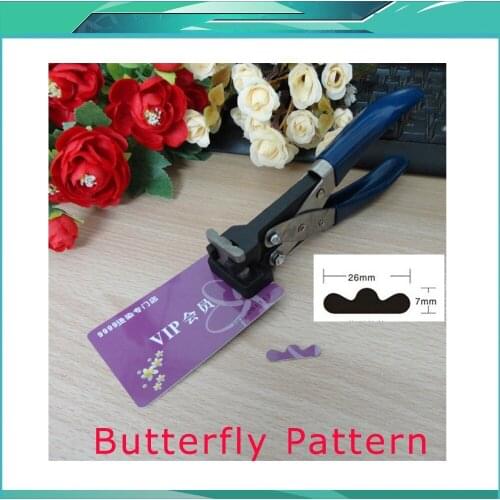 Free Shipping Butterfly Pattern Hand Slot Puncher Hole Punch PVC Tag Office 26x7mm