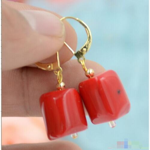 Free shipping S1768 10x16mm cylindricality red coral DANGLE EARRING