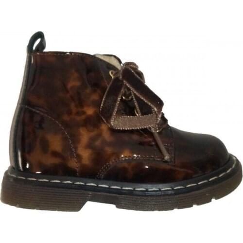 Booties for girl patent leather stained brown, of Clarys