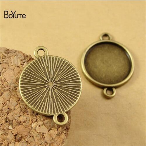 BoYuTe (50 Pieces/Lot) 14MM Cabochon Base Accessories Parts Antique Bronze Round 2 Loops Blank Bezel Pendant Charm Diy Bracelets