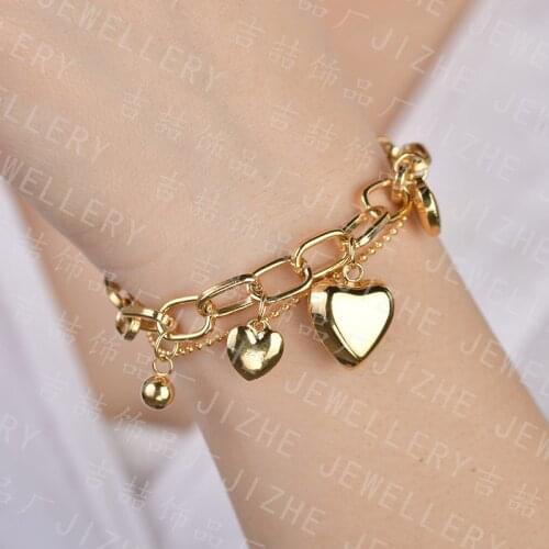 XIYANIKE 316L Stainless Steel Trendy 2 Layer Gold Color Heart Rope Chain Bracelets 2021 Gift For Women New Fashion Party Jewelry