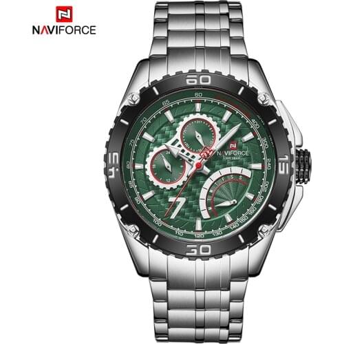 NAVIFORCE Man Wristwatch Fashion Sport Men Watch Top Brand Luxury Silver Green Military Stainless Steel Quartz Male Clock 9183