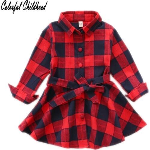 Xmas baby girls clothes cotton long sleeve red/black plaid girls blouse fall kids shirt tops children outwear 2-7Yrs