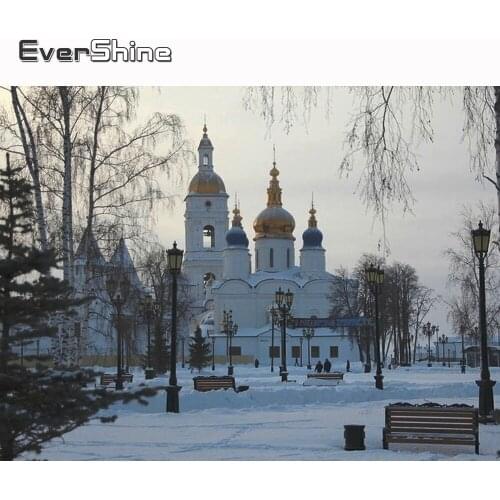 Evershine Diamond Painting Winter Landscape Full Square Drill Diamond Embroidery Full Set Snow Diamond Mosaic Decoration Castle