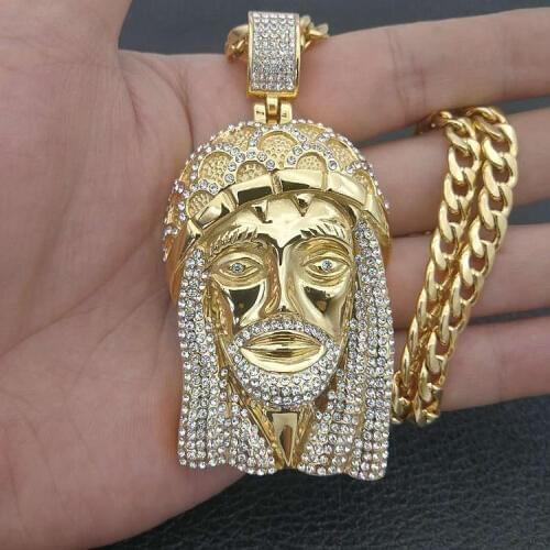 Hip Hop Rapper Bling Iced Out Big Jesus Piece Pendants Necklaces Gold Color 316L Stainless Steel Jewelry without chain