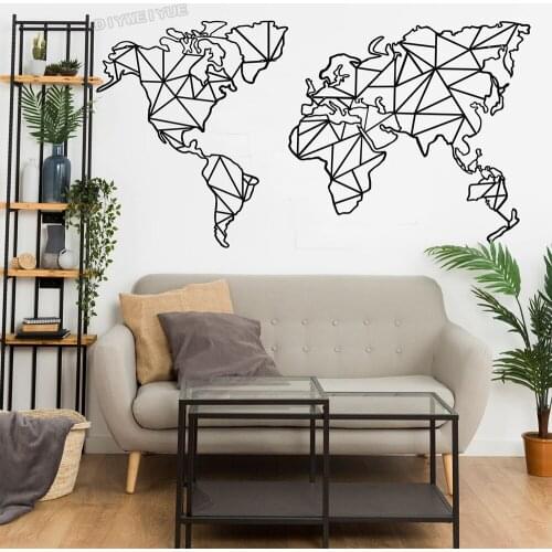 World Map Wall Decal Geometric World Map Wall Sticker Interior Decoration Wall Hanging Vinyl Home Living Room Decor Poster B551