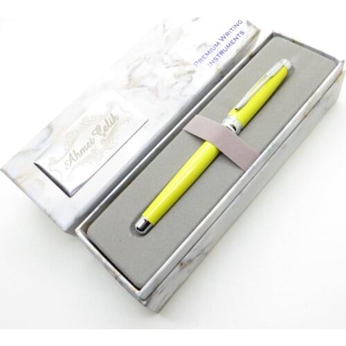 Wings Marble R58 Yellow Lacquer Chrome Roller Pen | İsme Special Pen | Gift Pen