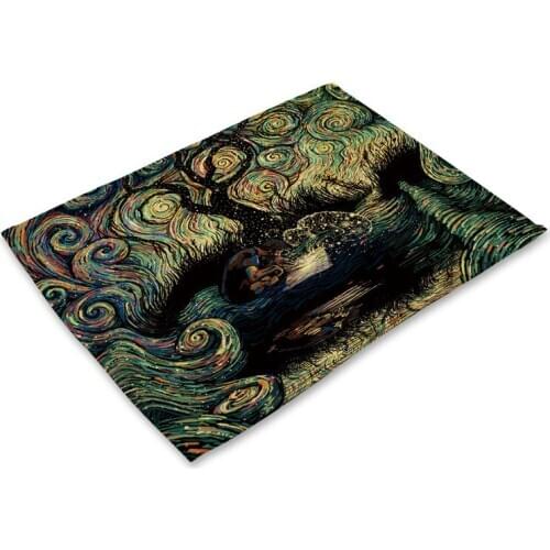 Mandala Pattern Kitchen Placemat Dining Table Mat Coaster Cotton Linen Pads Western Mat 42*32cm Home Decor Accessory