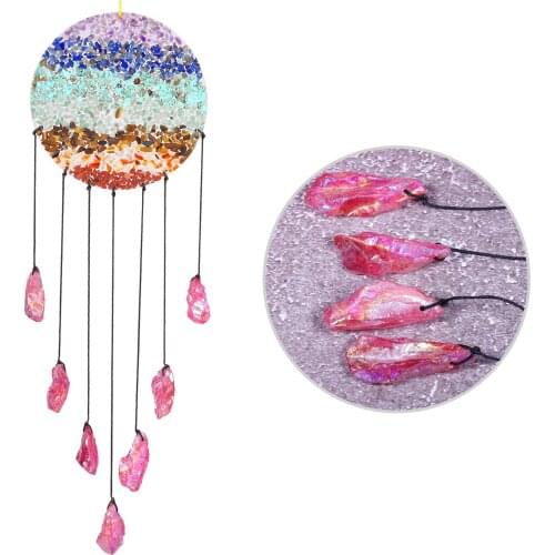 7 Chakra Healing Crystal Hanging Ornament with White Titanium Coated Rock Crystal Points Wind Chimes for Home Office Decoration
