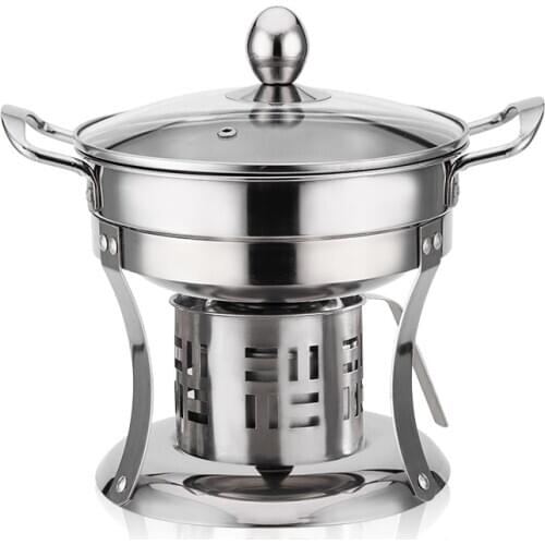 Stainless steel small chafing dish solid liquid alcohol environmental protection oil stove household one person pan hot pot