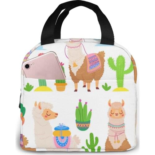 Cartoon Mexican Funny Llamas Lunch Bag Portable Insulated Thermal Cooler Bento Lunch Box Tote Picnic Storage Bag Pouch