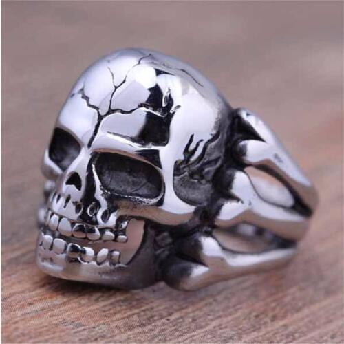 MANGOSKY Vintage Silver Black Tibetan Silver Skeleton Ring Retro Rock Punk Vampire Skull Ring Men Fashion Ring