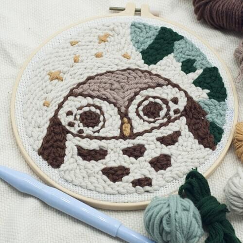 Owl Punch Needle Embroidery Kit with Yarn for DIY Beginners Cartoon Embroidery Needlework Wool Work