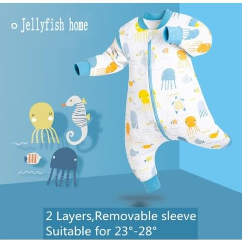 2021 New Cotton Double Layer Cartoon Toddler Infant Baby Pajamas Newborn Baby Anti-Kick Split-Leg Sleeping Bag Kids Sleeping Bag