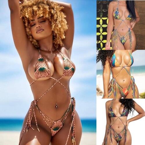2021 New Print Bikini Bandage Bikini Set Push Up Swimsuit Women Hollow Out Swimwear Brazilian Bathing Suits Summer Beach Wear XL