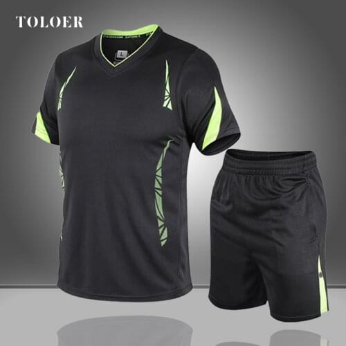 2021 New Sport Tracksuit Men Summer Sweat Suit Mens Quick Dry Breathable T Shirt + Shorts Set Football Jogging Suits Size M-5XL