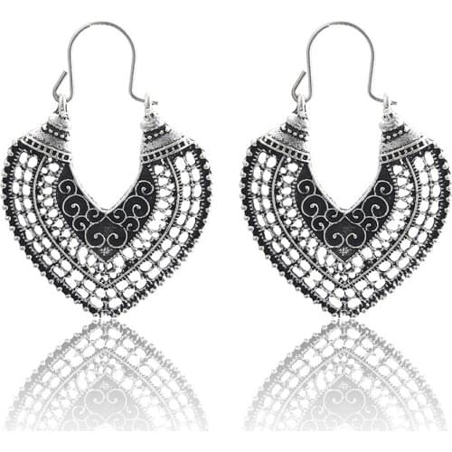 New Bohemian Ethnic Earrings Women Vintage Alloy Hollow Out Carved Flower Long Dangle Earrings Indian Jewelry