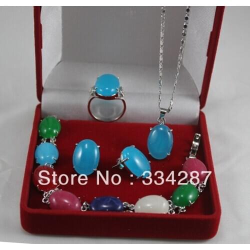 New Listed !Free Shipping Mixed colour Jades Ring Bracelet Earring Pendant Jewelry Set