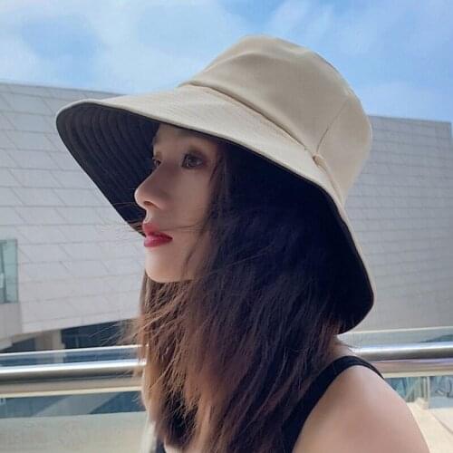 New Bucket Hat Spring Summer Wide Brim Sun Visor Hats Women Panama Caps Two-Side Wear Foldable Portable Outdoor Bucket Cap