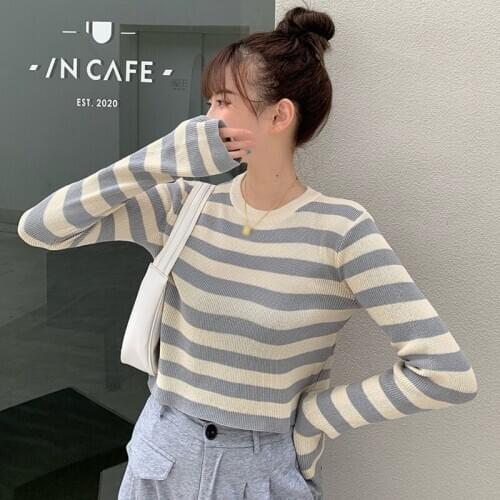 Pullover Stitching Long-sleeved Sweater Autumn Womens Thin Long Sleeve Korean Style Knitted Pullover Jumpers