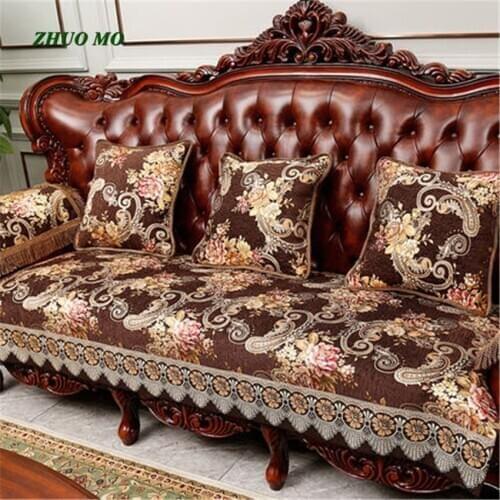 ZHUO MO Luxury chenille Sofa Cover European Jacquard cushion For Living Room Slip-resistant Seat Couch Cover Lace Decor for home