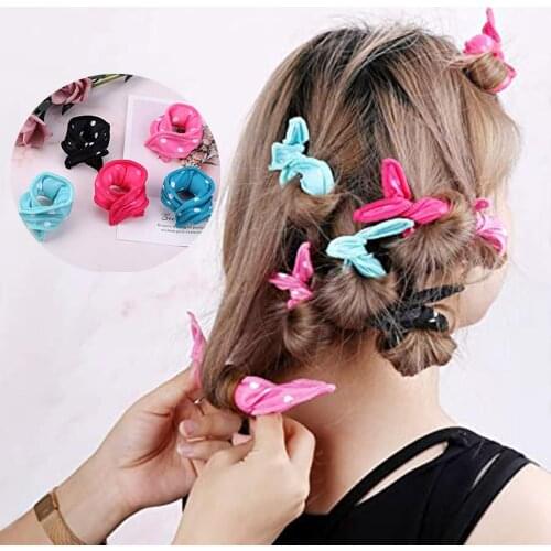 Soft Twist Hair Tool No Heat Curling Iron Hair Rollers For Curlers Sleeping Polka Dot Hair Curling Pear Flower Head Fabric#p4