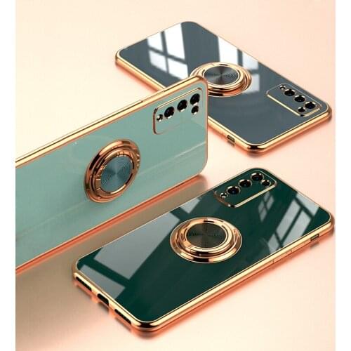 Luxury Plating Silicone Case For Huawei Honor 10X Lite 20 30 Pro 30S P30 P20 Mate 20 Phone With Ring Holder Stand Sit Back Cover