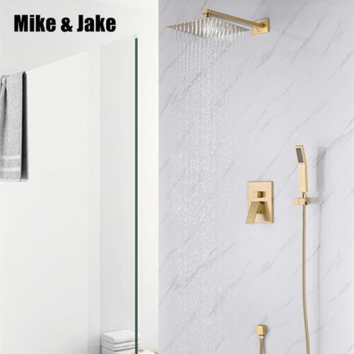 Wall mounted concealed gold brush shower mixer kit 10 inch brush gold shower mixer wall Concealed gold shower faucet 25*25cm