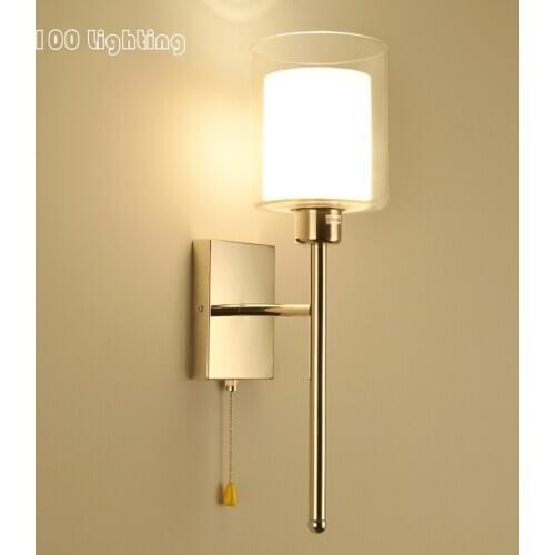 Nordic LED Wall Light Chrome Body Parlor Restaurant Bedside Wall Sconce With Switch Bathroom Lamp E27 Surface Mount Glass fabric