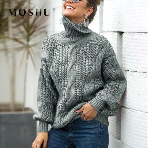 Turtleneck Sweaters Women Oversized Knitted Pullovers 2021 Winter Loose Streetwear Fashion Design Tops Female Knitwear Jumper
