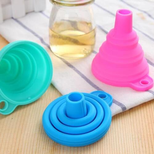 Telescopic folding kitchen tools long neck funnel silica gel candy color liquid filling funnel oil wholesale grass temperature