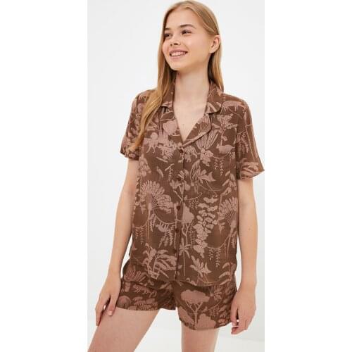 Trendyol Tropical Print Woven Pajamas set THMSS21PT1032