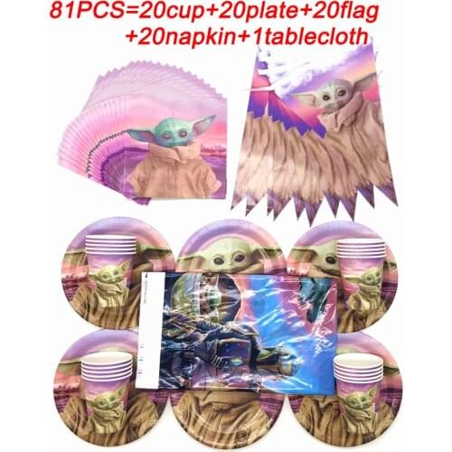The Wars Mandalorian Baby Yoda Party Theme Birthday Party Decorations Supplies Paper Cup Plates Napkins Banner/Flags For Kids