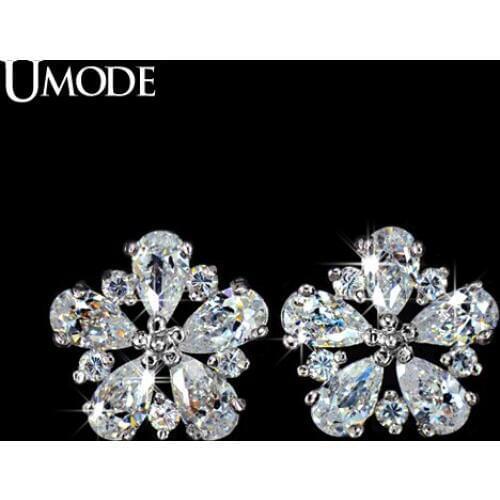 UMODE Top quality Pure AAA CZ Cubic Zirconia Stone May Flower Stud Earrings Birthday Gift Jewelry UE0028
