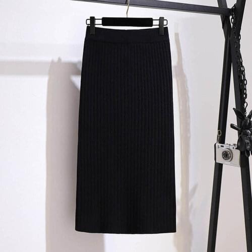 150Kg Plus size womens autumn winter split knit thick skirt 5XL 6XL 7XL 8XL 9XL A-line loose one-step hip skirt black dark gray
