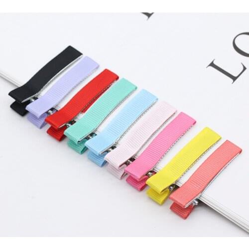 20p 10x50mm Multi-color Double Prong Lined Alligator Girl Duckbill Hair Clip for Kids Hair Bow Satin Ribbon Covered Hairpin Gift