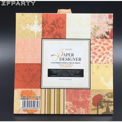 ZFPARTY 6'Single-side Printed Red Flower Pattern Decorative Scrapbooking paper set of 24sheets printed background craft paper