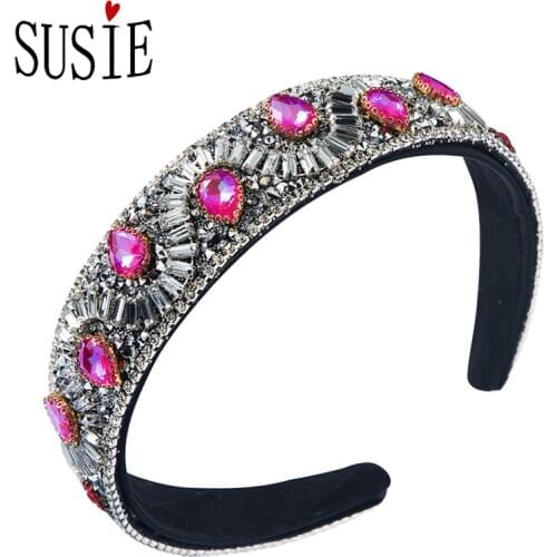 LOVE SUSIE Women Hairbands Luxury Party Hairwear Super Flash Rhinestones Crystal Water Drop Baroque Vintage Style Hairbands