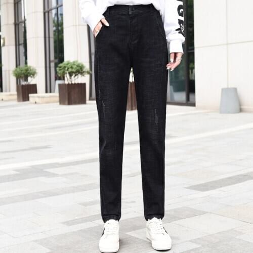 Free shipping womens 2019 spring and autumn tall long extension jeans high waist loose harem pants