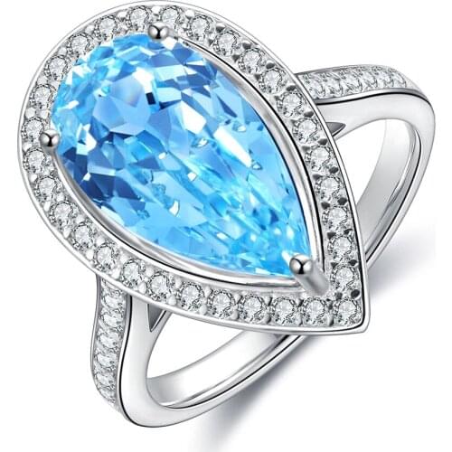 Pirmiana (Customizable) Lab Grown Aquamarine Pear Shape Engagement Ring S925 Sterling Silver Jewelry Women