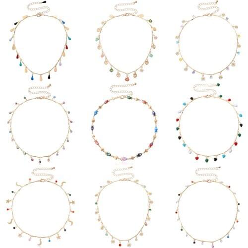 New Bohemian Colorful Stone Chain Choker For Women Gold Silver Color Short Chokers Collar Necklace Charming Party Jewelry