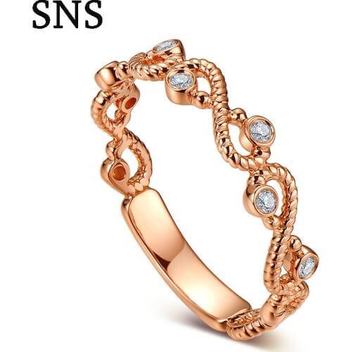 0.05ctw Solid 14K Rose Gold Antique Art Deco Special Milgrain Genuine Natural Diamonds Engagement Wedding Trendy Jewelry Ring