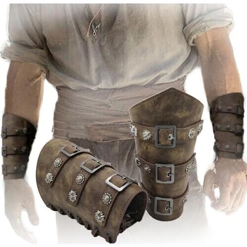 1pair Faux Leather Wide Bracers Lace Up Arm Armor Cuff Cross String Steampunk Medieval Gauntlet Wristband Cosplay Props