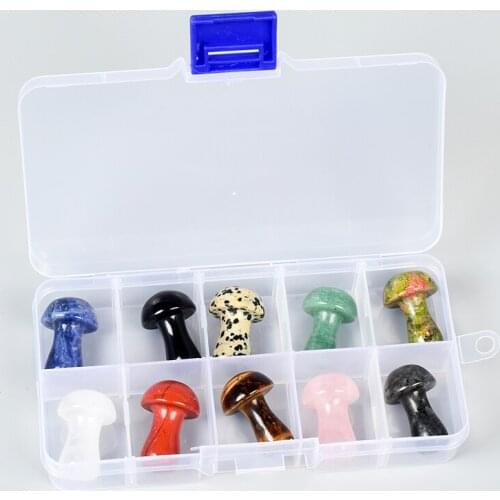 10 Pieces/Box Natural Stone Chakra Set Mini Mushroom Gemstone Rock Mineral Crystal Polish Healing Meditation For Feng Shui Decor