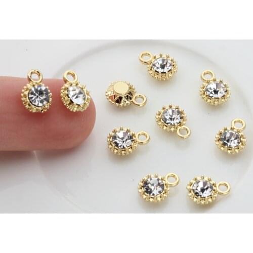 10pcs/lot 6mm High Quality Gold Copper Rhinestone Crystal Charms Pendant For DIY Jewelry Earrings Finding Accessories