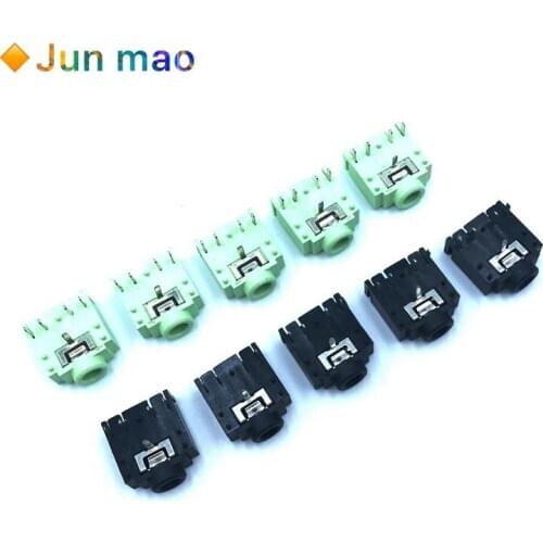 10Pcs PJ-307 PJ307 Green/black 3.5mm Stereo Jack Socket Audio Jack Connector PCB 3F07 5PIN High Temperature Resistance Metal Hot