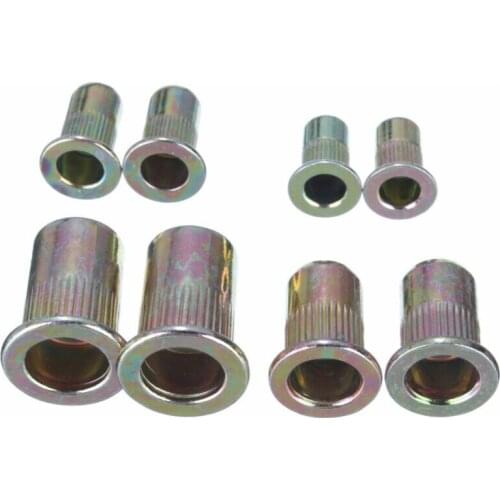 100PCS Carbon Steel Flat Head Rivet Nuts Set M4, M5, M6, M8 Insert Reveting Multi Size Rivet Nuts