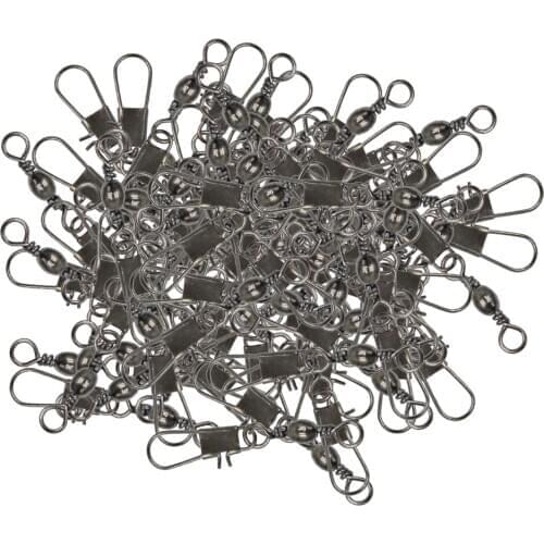100pcs Mixed Size Barrel Swivel With Safety Snap Connector Solid Metal Rings Fishing Pin Connector